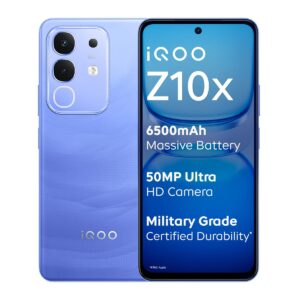 iQOO Z10x 5G – 8GB RAM, 256GB, 6500mAh, Military-Grade, Dimensity 7300